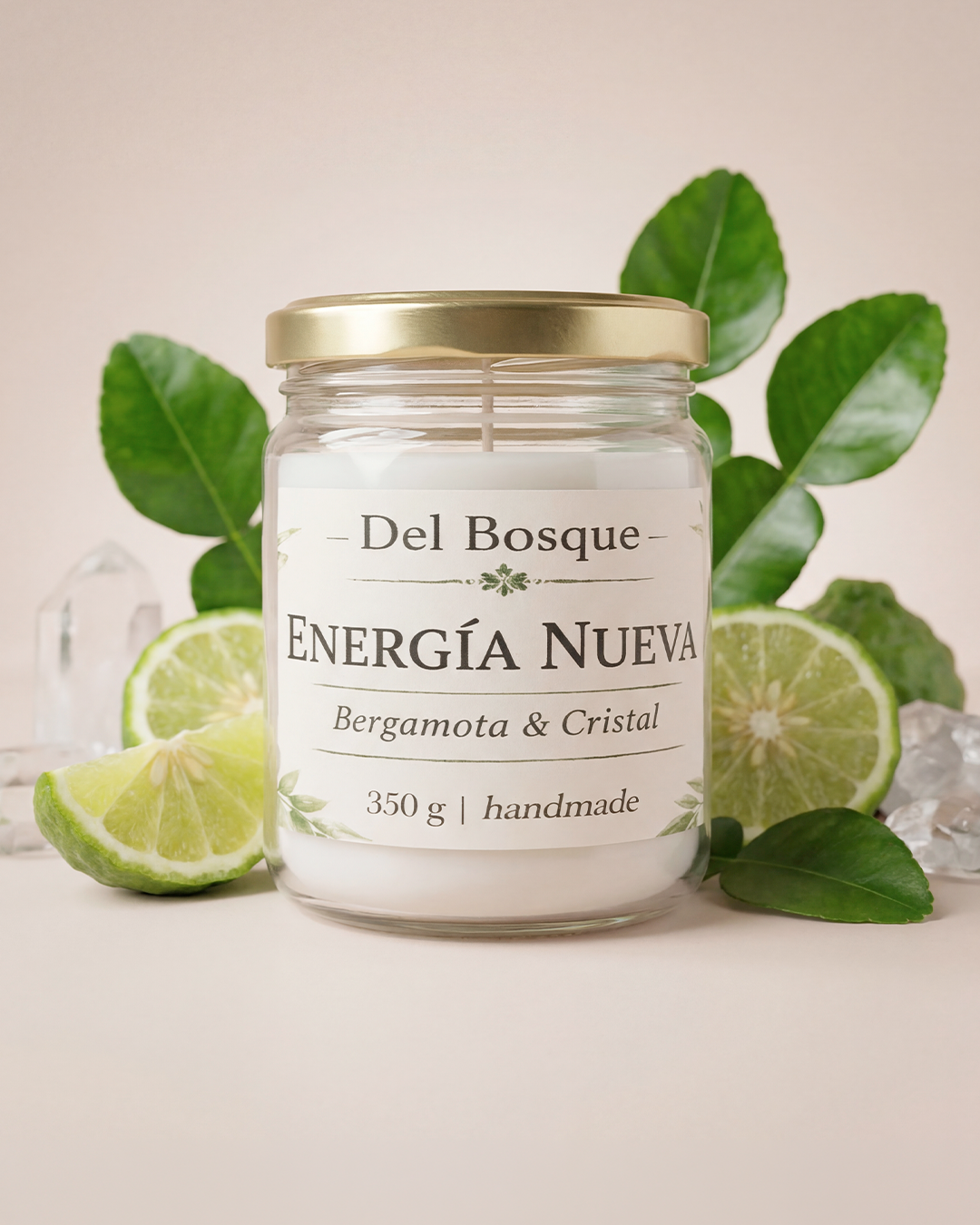 Energía Nueva – Vela Ritual de Bergamota y Cuarzo Cristal