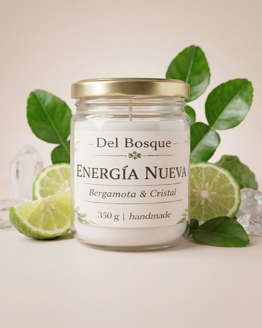 Energía Nueva – Vela Ritual de Bergamota y Cuarzo Cristal